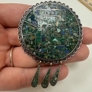 Vintage 925 Sterling Silver Crushed Turquoise Southwest Pendant/Brooch Mexico